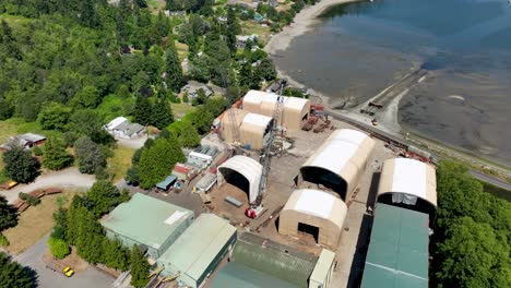 Orbiting-aerial-shot-of-a-ship-building-site