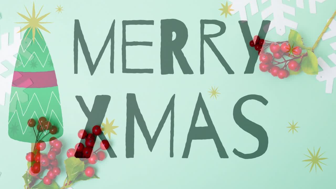 크리스마스 축하 문자의 애니메이션 크리스마스 장식 위에 텍스트