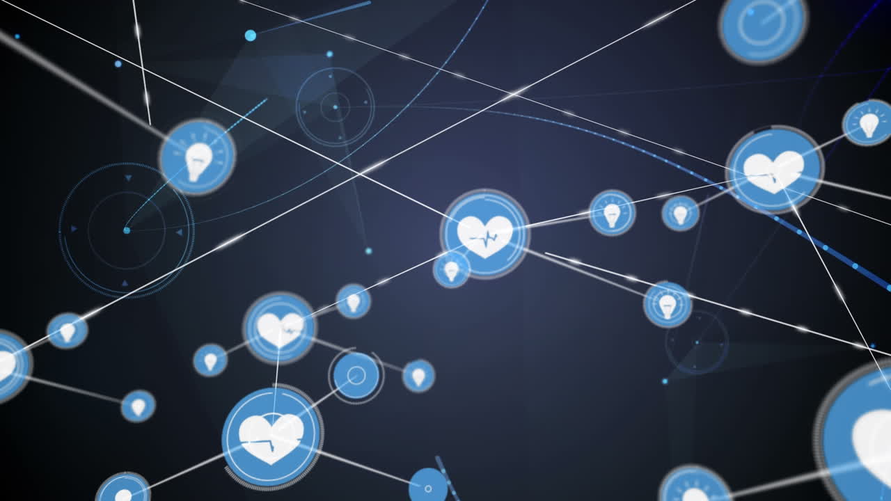 빛나는 보라색 mesh 위에 사람 아이콘과의 연결 네트워크의 애니메이션