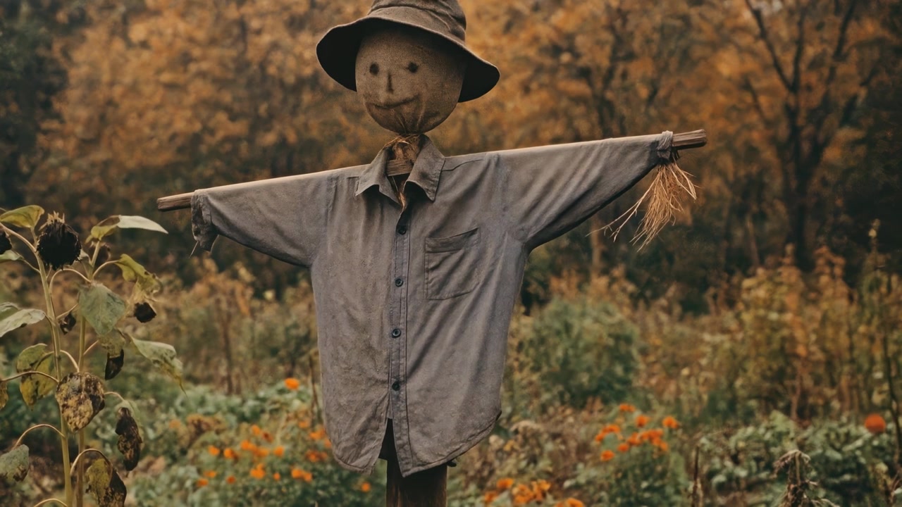 Scarecrow Standing in an Autumn Garden