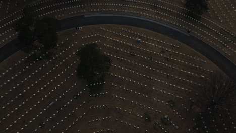 top view of large cemetery graveyard in fayetteville, ar, usa, aerial view