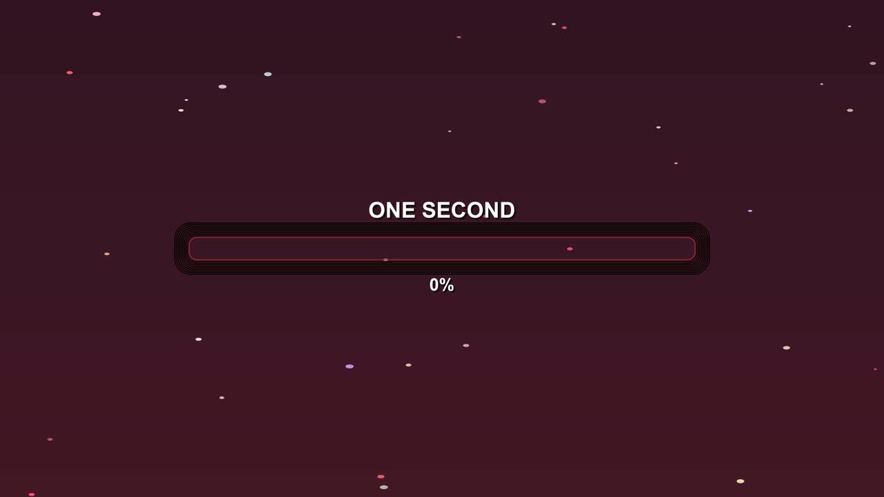 A progress bar animation shows the duration of one second with a percentage indicator. The background has stars, creating a simple visual effect suitable for streamers