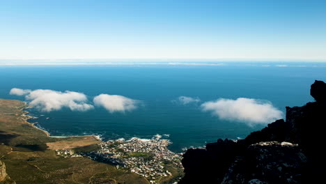 view above clouds from table mountain over scenic atlantic seaboard, cape town