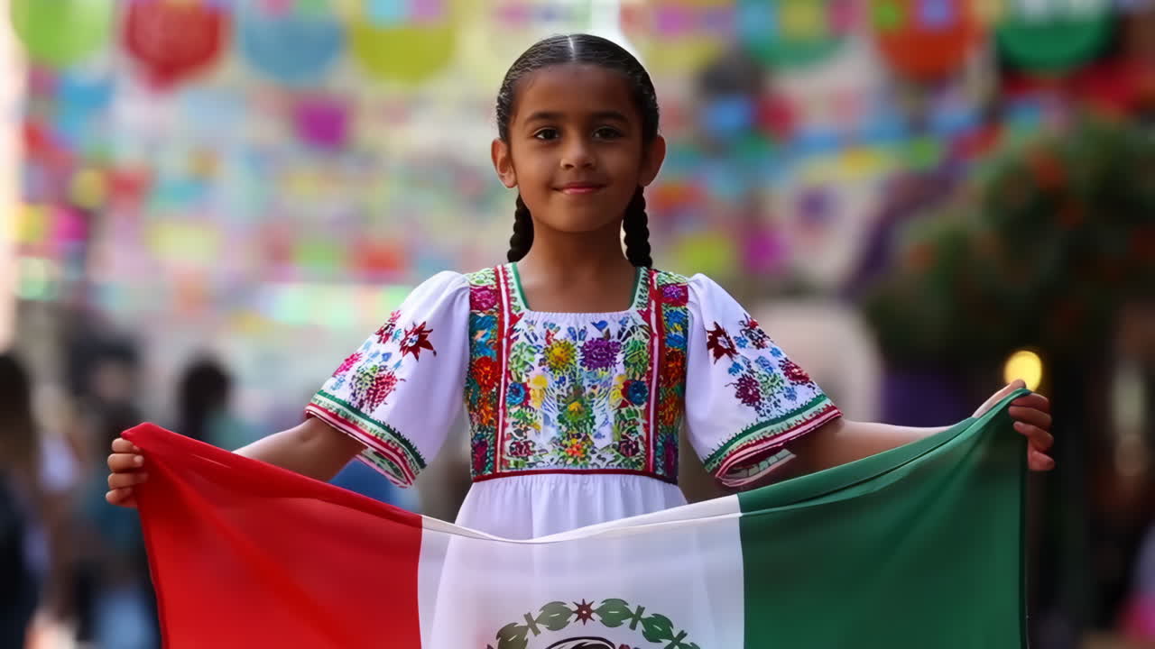 Girl holding Mexican flag