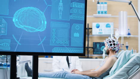 pantalla de televisión en un centro de neurología con la actividad cerebral de un paciente