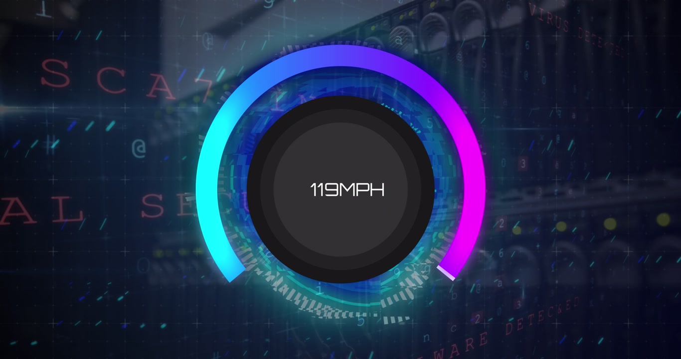 Animation of data processing and scope scanning over server room