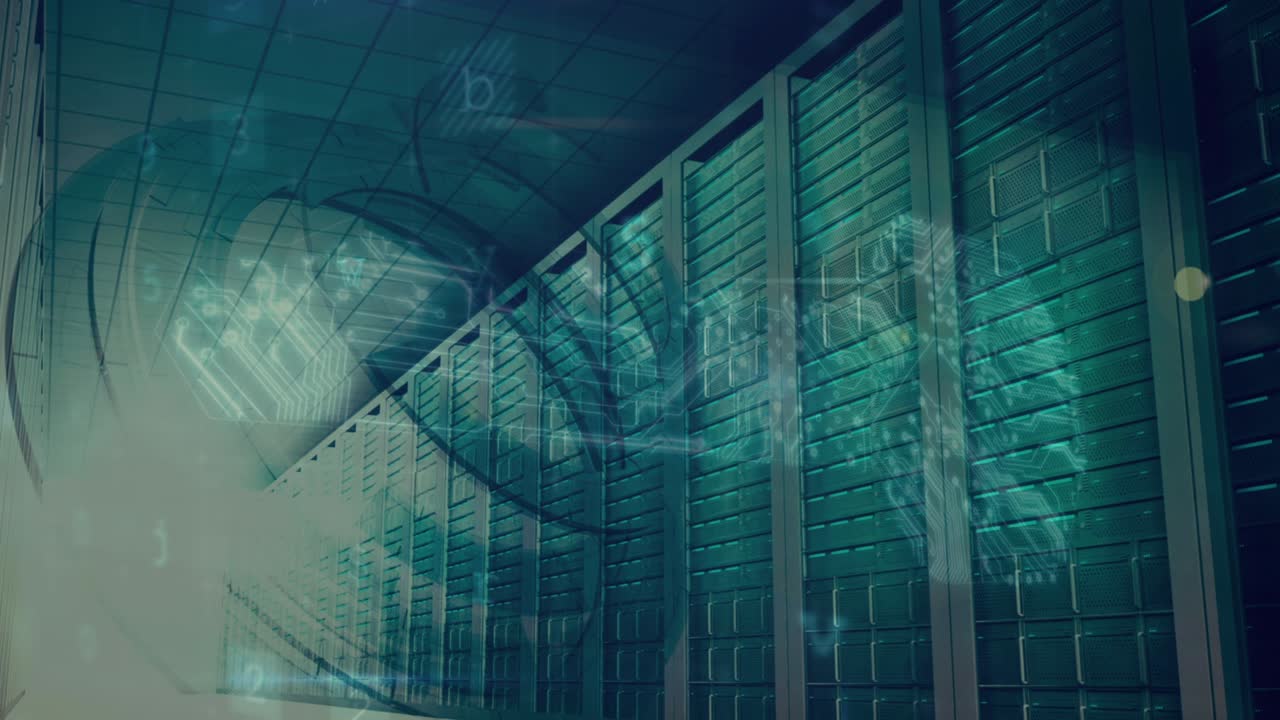 Animation of cyber attack warning over server room