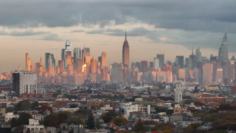 aerial view of midtown manhattan at sunrise. shot on an autumn morning in new york city.