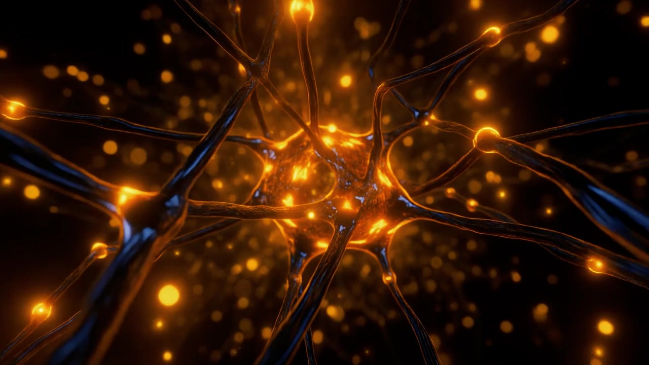 Abstract 3D Animation of Glowing Neural Network Connections