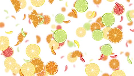fruits falling against a white background