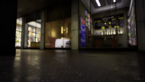urban evening interior view of a modern retail space with reflections