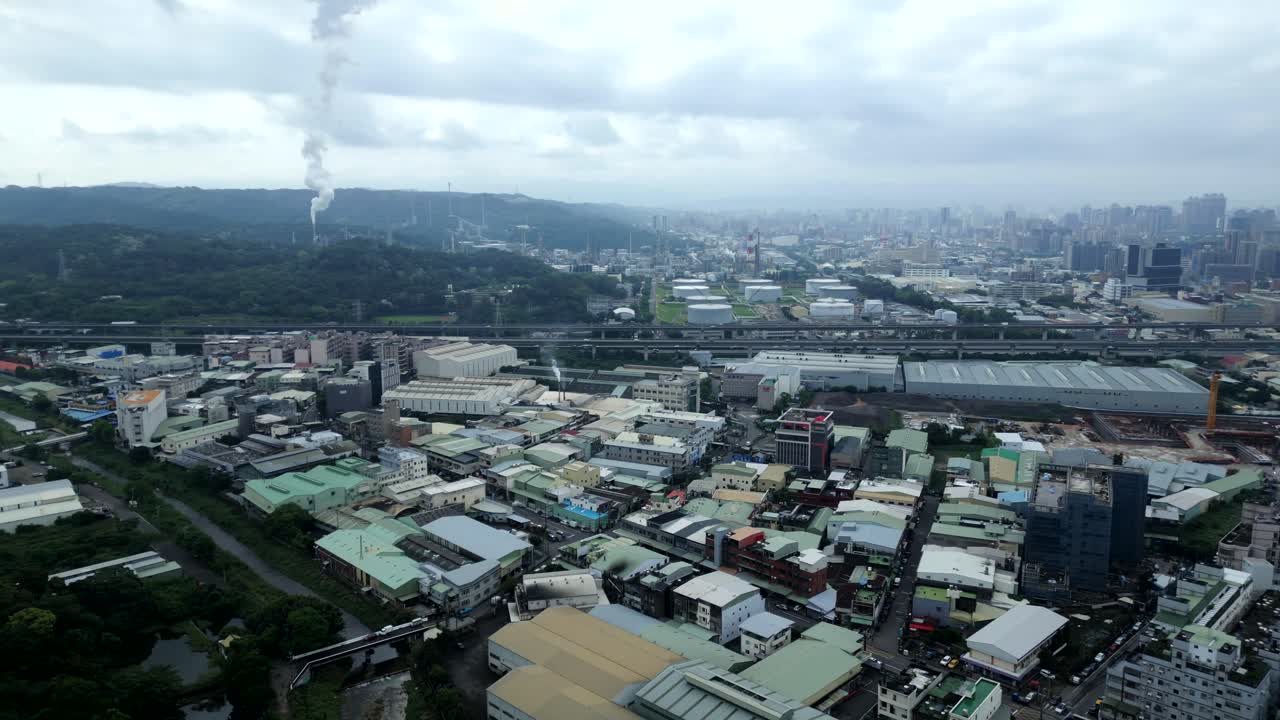 Aerial view of Luzhu District and the expressway through Taoyuan City, Taiwan.