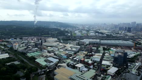 aerial view of luzhu district and the expressway through taoyuan city, taiwan.