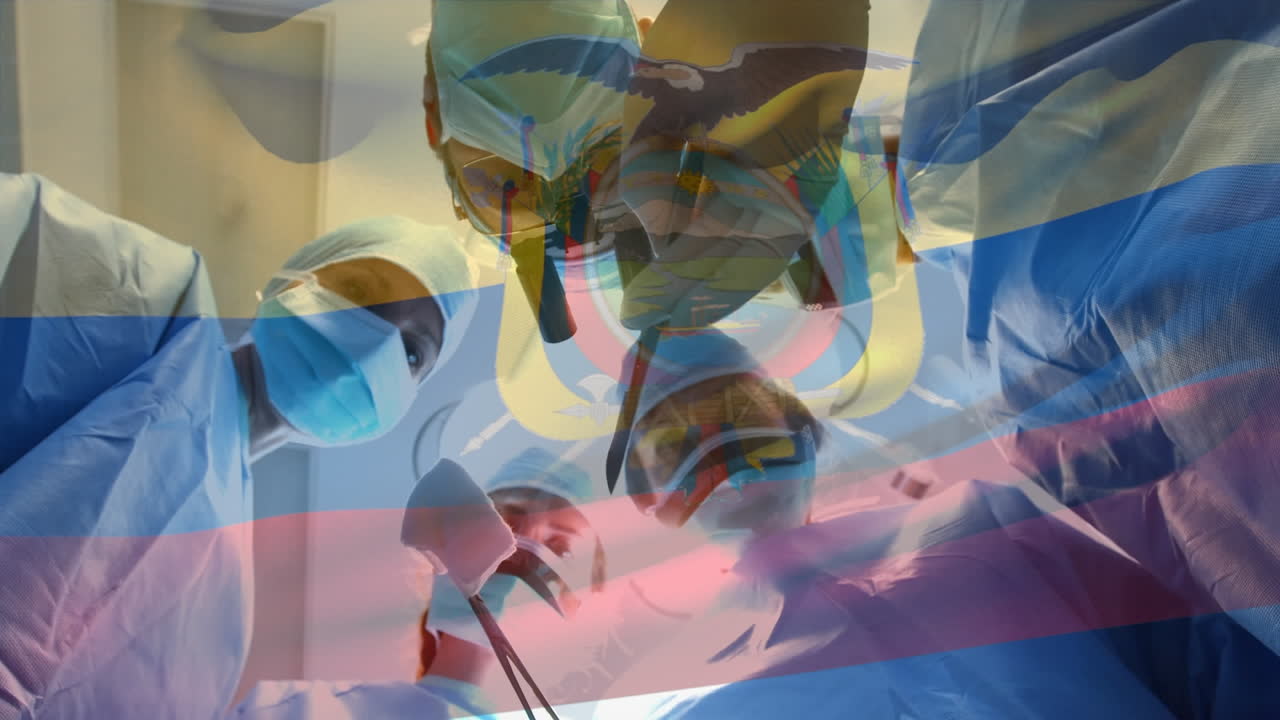 수술실 에서 외과 의사 들 위 에 에 ⁇ 도르  ⁇ 발 이 흔들리는 애니메이션