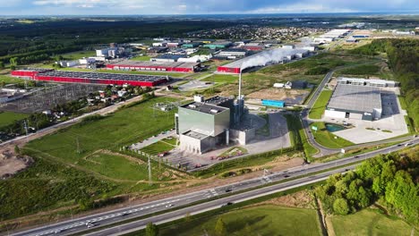 Firefighters work intensely at Kaunas cogeneration plant, as seen from above, showing danger zones and emergency activity