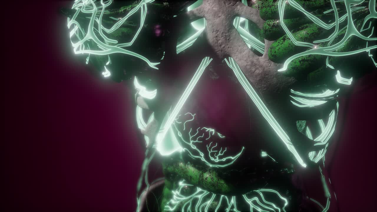 빛나는 혈관으로 된 인체