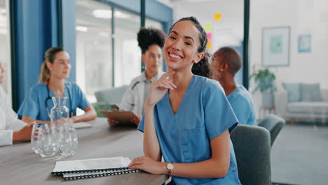 healthcare, face and woman in hospital meeting