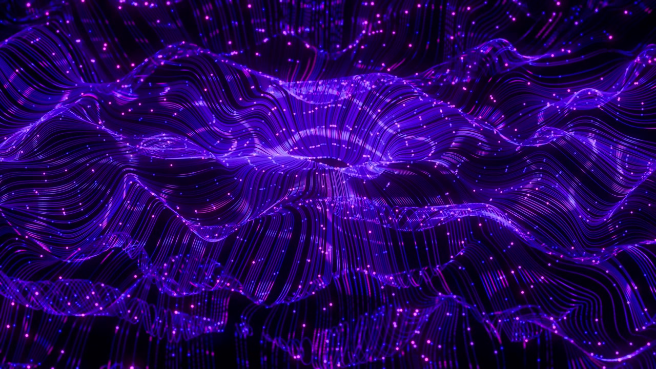 Abstract Glowing Purple and Pink Particle Wave Lines Render
