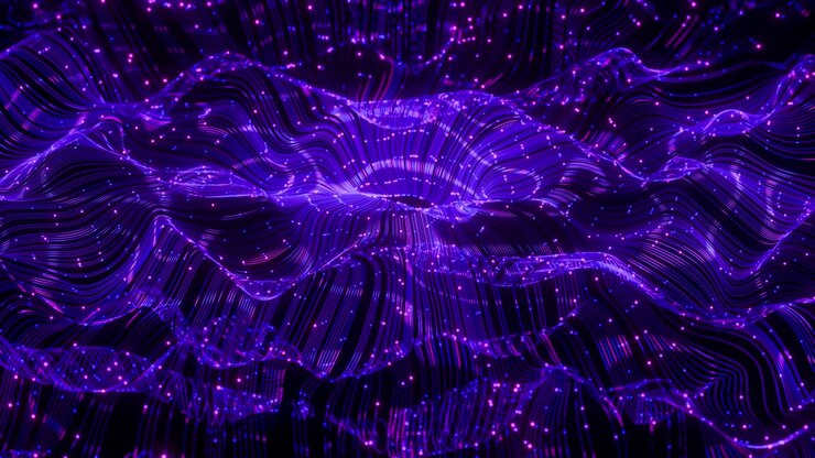 Abstract Glowing Purple and Pink Particle Wave Lines Render