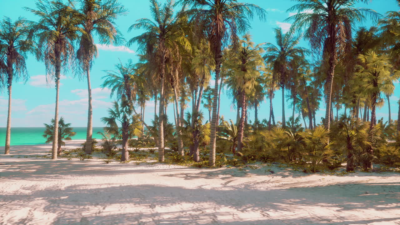 vista de una bonita playa tropical con palmeras alrededor