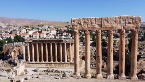 aerial view of temple of jupiter and temple of bacchus in baalbek, lebanon