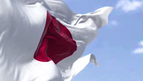 detailed close up of the national flag of japan waving in the wind on a clear day