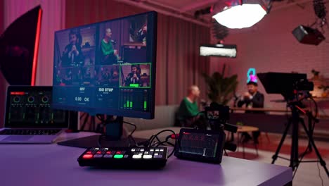 professional video production studio setup with live stream recording