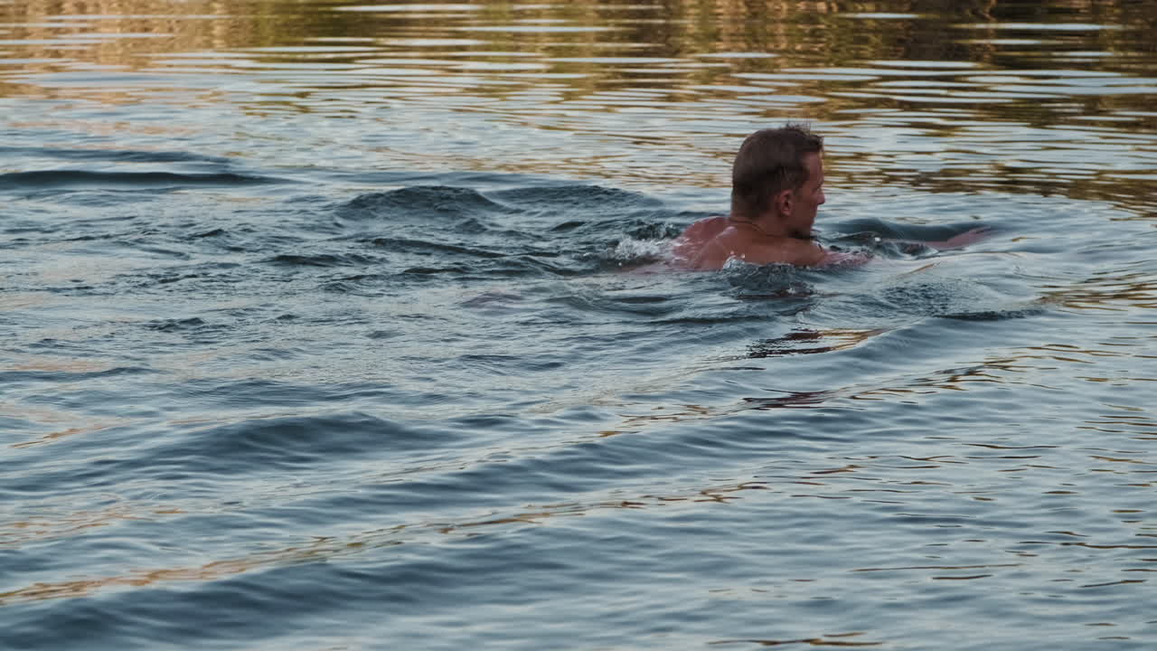 Man Swimming in Lake