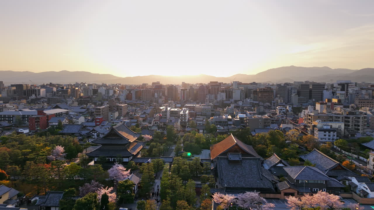 Aerial drone view of the Kenninji Temple in daylight
