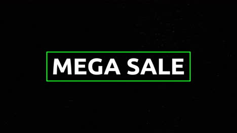 animación del texto de mega venta con marcas cruzadas en rectángulos y cuadrados