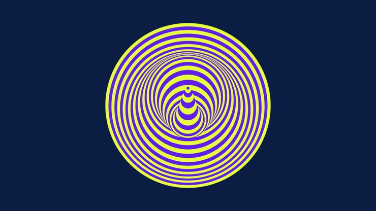 Vibrant swirling spiral in a circular pattern, with yellow and blue lines
