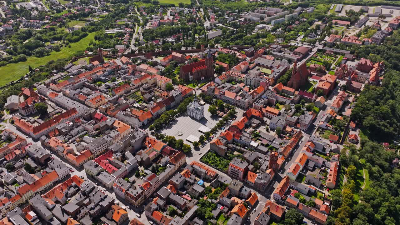 Historic Chełmno square with churches symbolizes love and Saint Valentine