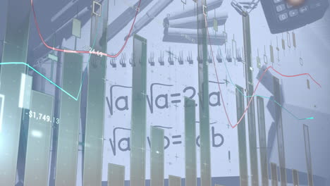 animation of data processing over mathematical equation and school items