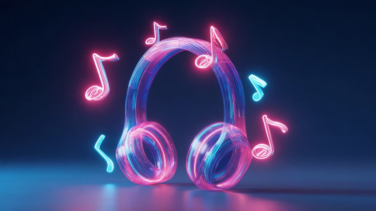 A vibrant illustration featuring glowing headphones surrounded by musical notes, radiating energy and creativity in a visually captivating digital art style, enhancing the audio experience