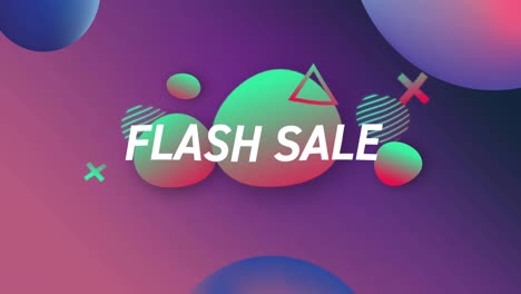 Animation-of-flash-sale-text-in-white-over-red-to-green,-purple-shapes-on-pink-to-purple-background