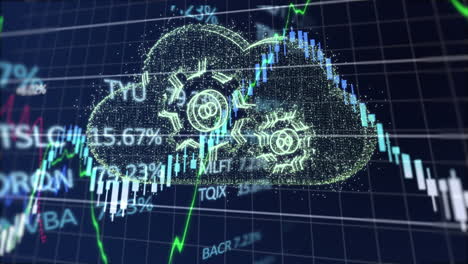 animación del procesamiento de datos financieros a través de la nube digital.