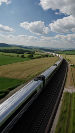 high-speed train traveling through beautiful countryside