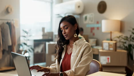 Small-business,-phone-and-woman-with-laptop