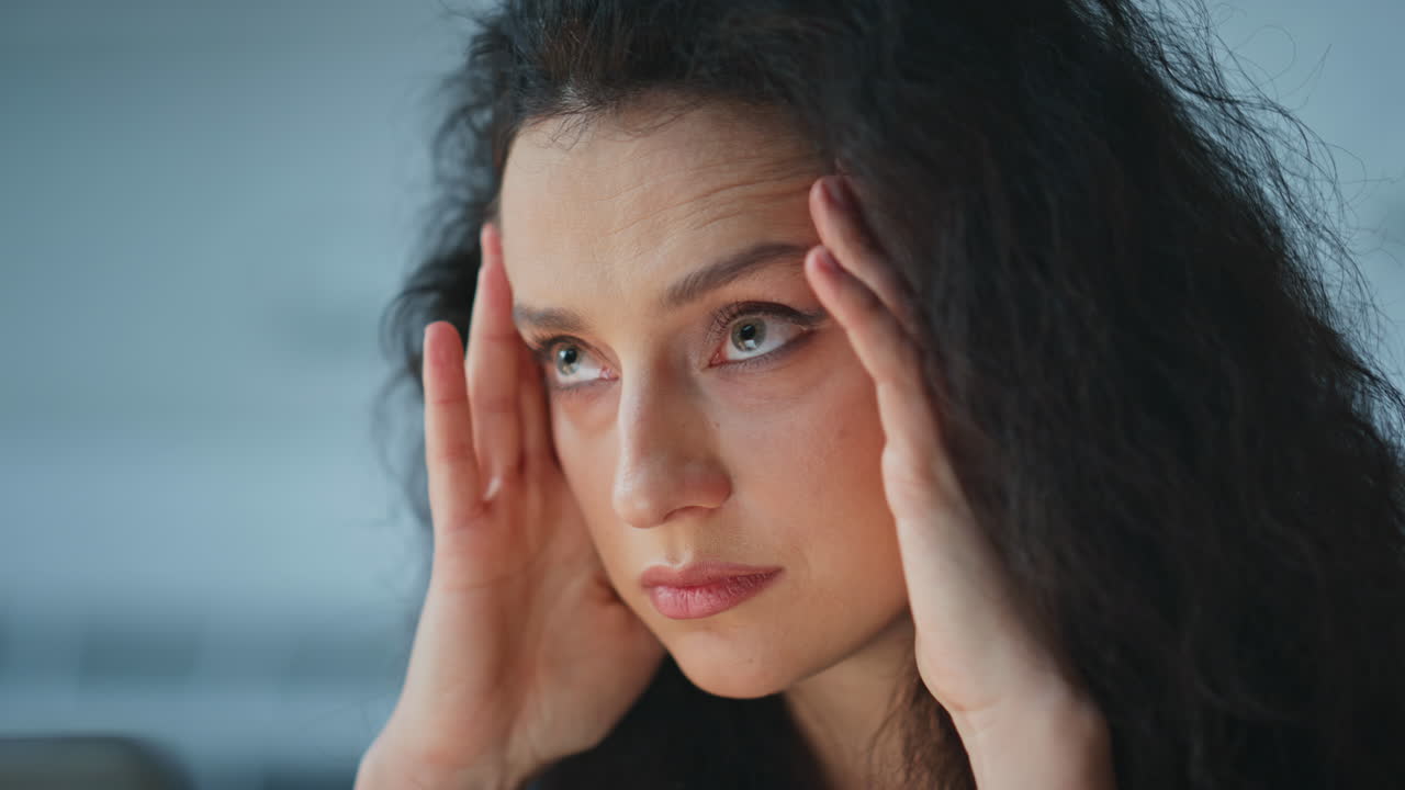 Stressed woman study documents closeup. Overwork businesswoman feeling headache