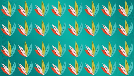 animación de filas de hojas de varios colores sobre un fondo azul