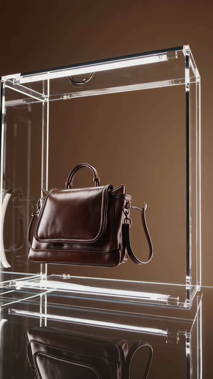 Esposizione di borse in pelle marrone