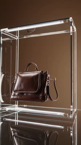 brown leather handbag display