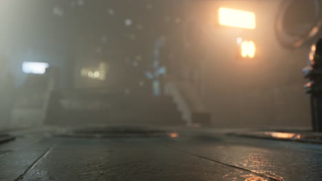 neonlichten in zachte focus op straat met mist 's nachts