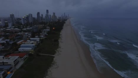 stormy weather over a city on the beach