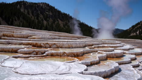 steaming terraces of geothermal hot springs