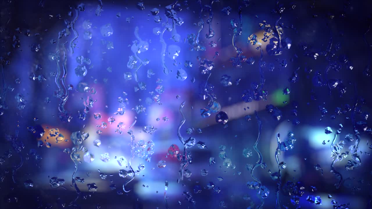 4k 고품질의 클로즈업 느린 비를 느린 동작 배경으로 창문 하늘에 비가 떨어집니다.