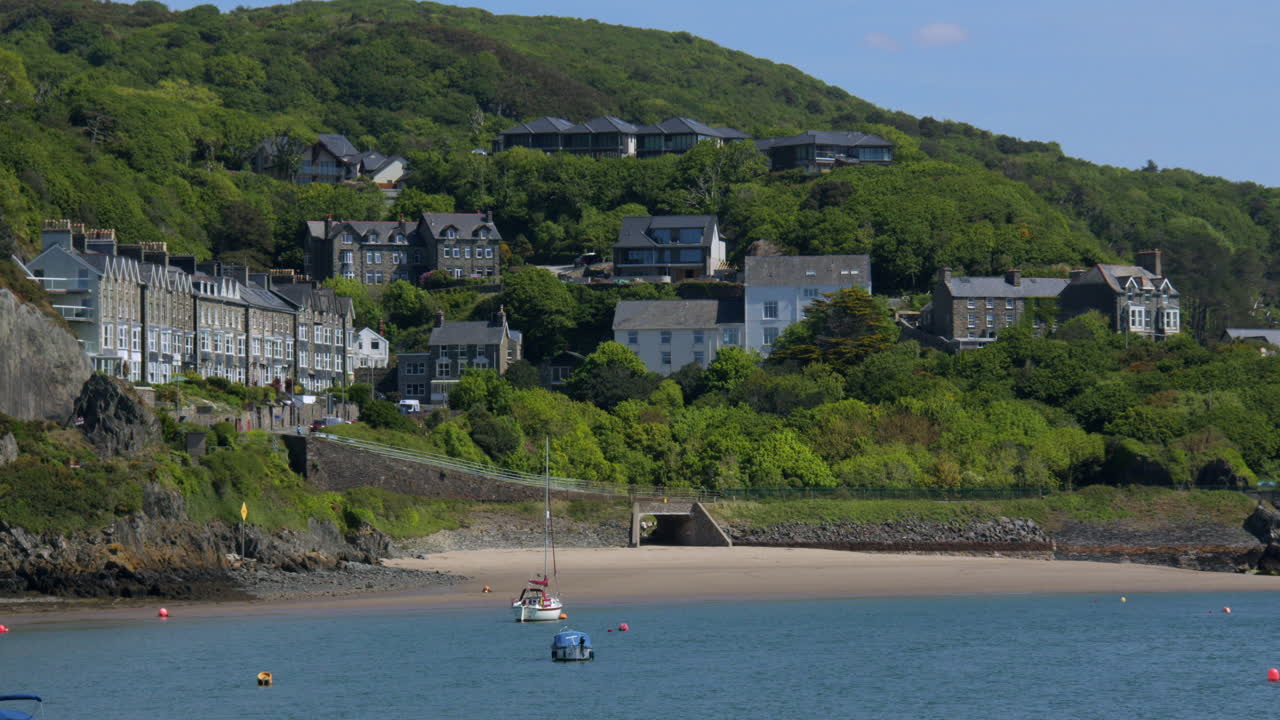 Wide shot of the East End of the town of Barmouth on the Mawddach estuary