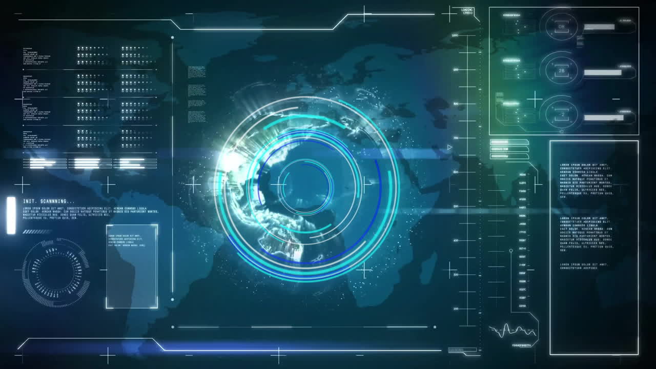 Animation of financial data processing over world map