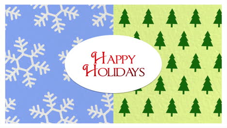 Happy-Holidays-with-snowflakes-and-Christmas-green-trees-pattern