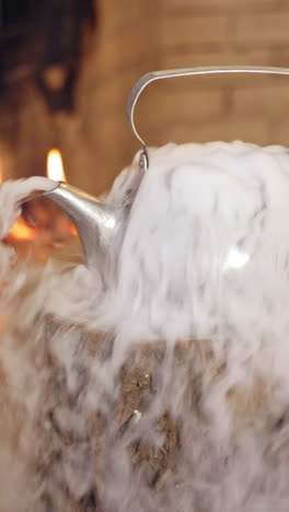 view of old kettle. vertical video